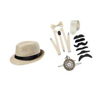 Costume Pour Hommes Des Années 1920 Avec Fedoras Hat Vintage Pocket Watch Pré-attaché Bowtie Tie Moustache Pour Halloween Party
