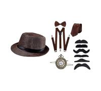 Costume Pour Hommes Des Années 1920 Avec Fedoras Hat Vintage Pocket Watch Pré-attaché Bowtie Tie Moustache Pour Halloween Party