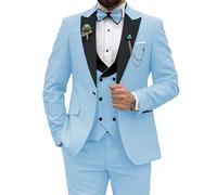 Costume pour hommes Leader of the Beauty, coupe ajustée, 3 pièces pour mariage, fête de bal de promo, veste à un bouton, gilet et pantalon, bleu clair, L