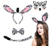 Costume Princesse Peach pour le Carnaval des Adultes - Ensemble d'Accessoires Zèbre Mignon, Classique et Tendance,Zèbre Oreilles Bandeau Noeud Papillon Queue,Partie Costume Ensemble,Cosplay Set