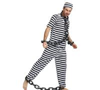 Costume Prisonnier Homme,Uniforme de Prison à Rayures Noires et Blanches | Combinaison avec Chemise et Pantalon en Tissu Respirant pour Halloween Cosplay Fêtes de Noël Événements Renaissance