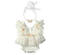 Costume professionnel de séance photo de nouveau-né, combinaison avec détail en dentelle papillon, robe de photographie pour bébé fille avec bandeau Baby Girls Photoshoots Dress