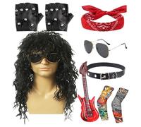 Costume punk à bascule | Tenue de cosplay en métal lourd - Tenue de style punk avec lunettes de soleil et perruque pour fête en plein air, plage, vacances, festival musical, spectacle, événements