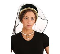 Costume Queen Anne Boleyn - Chapeau en velours avec fausses perles et collier - Accessoires Renaissance, Multicolore, défaut