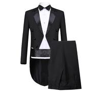 Costume Queue-de-Pie Slim fit pour Homme, Ensemble 2 pièces, Veste de Smoking Longue à Queue d'hirondelle, Pantalon, Blazer Noir, Taille XL. Idéal pour Un déguisement de Magicien.
