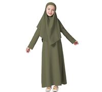 Costume Ramadan 2026 - Robe musulmane pour fille - Robe de prière à manches longues - Hijab pour enfants et filles - Abaya, vert, 5-6 ans