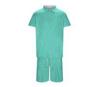 Costume rayé homme deux pièces, manches courtes zip, chemisier, cordon, poche, tenue courte