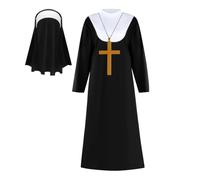Costume religieux pour femme - Costume religieux complet avec couvre-chef traditionnel et collier croix, tenue pour déguisements féminins | Cosplay fête Halloween théâtre spectacles à thème carnaval
