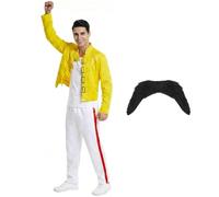 Costume rétro des années 80 Rock Queen et Tash pour homme - Look classique Rock Star - Costume d'Halloween pour fête musicale, festival, spectacle de scène, style légendaire