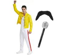 Costume rétro des années 80 Rock Queen Tash and Mic - Déguisement rétro des années 1980 pour homme - Costume d'Halloween pour fête musicale, festival, spectacle de scène, style légendaire