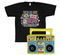 Costume rétro des années 80 - T-shirt « This is My 80s Costume » et accessoire gonflable Boombox - T-shirt graphique fluo et radio gonflable pour adultes