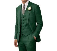 Costume rétro en Lin pour Homme - Costume de Plage - Coupe ajustée - 3 pièces - Léger - Veste - Pantalon - Smoking, Vert foncé, XX-Large