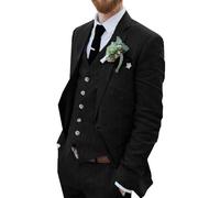 Retro Linen Suits for Men Black 3 Pieces Homecoming Tuxedos Linen Blazer Vest Pant Prom Men Suit Summer BK-m