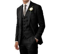 Costume rétro en lin pour homme - Costume de plage - Coupe ajustée - 3 pièces - Léger - Veste - Pantalon - Smoking, noir, Taille 3XL