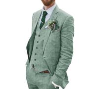Retro Men Suits Linen Light Green 3 Pieces Suit for Men Summer Thin Homecoming Suits Blazer Vest Pants Prom Dress Suit LG-m