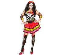 Widmann Costume femme Dia de los Muertos - Robe, mitaines, bas cuissardes, coiffe - XS Multicolore