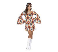 FIESTAS GUIRCA Déguisement Hippie Groovy Femme - Robe Hippie Courte Années 70 avec Bandeau Hippie - Déguisement Disco Années 60 pour Femme Taille S
