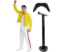 Costume Rock Queen des années 80 avec attache et support de micro gonflable rétro années 80 pour homme - Costume d'Halloween classique pour homme - Pour fête de musique, festival, spectacle de scène