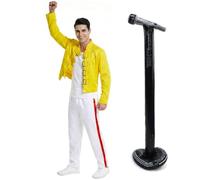 Costume Rock Queen des années 80 avec support de micro gonflable rétro années 80 - Costume d'Halloween classique pour homme - Pour fête de musique, festival, spectacle de scène