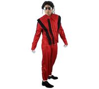 Costume Roi de la pop pour adulte - Taille S - Veste aspect cuir rouge et noir et pantalon assorti - Icône de la musique pop des années 80 - Déguisement effrayant d'Halloween
