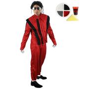 Costume Roi of Pop pour adulte - Taille M - Veste aspect cuir rouge et noir et pantalon assorti, maquillage et faux sang - Icône de la musique pop des années 80 pour homme et femme