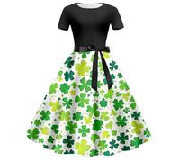 Costume Saint Patrick Femme Imprimé Robe Vintage Années 50 Femme Retro Rockabilly Pin Up Chic Et Elegante Robes Femmes Swing Casual Dress De Retour Soirée Fête Mariage Cocktail