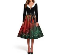 Costume Sapin de Noel Robe Rouge Femme Élégante Vintage Paillette Patineuse Noël Gala Sequins Cocktail Robe de Soiree Noire Noel Nouvel Mere Manche Brillante Christmas Dress for Women S