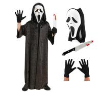 Costume Screamer pour enfant - Cape noire, gants, masque et faux couteau de 30,5 cm - Costume d'Halloween pour enfants