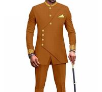 Costume Slim Africain Pour Homme Costume De Mariage Ensemble 2 Pièces Veste Et Pantalon Imprimé Doré(Style 3,M)