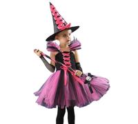 Costume sorcière pour les petites filles Avec Balai Et Chapeau De Sorcière, | Une robe princesse Halloween Pour Fête, Mascarade, Carnaval Et Scène De Théâtre