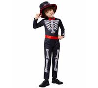Costume Squelette Enfant Déguisement Cosplay Mexicain Fête Halloween Jour Morts Tenue Scène Gothique Motif Os Garçon Fille (Black, S)