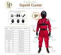 Costume Squid Game Rouge, Combinaison avec Masque et Harnais, Déguisement Complet pour Halloween et Carnaval, Taille 110cm-XL (Triangle, XS)