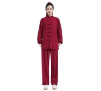 Costume Tai Chi for femmes et hommes, en coton et soie, Kung Fu Wushu, uniforme des Arts martiaux, veste Wing Chun, pantalon, vêtements d'exercice pour Tai Chi, Arts Martiaux(Dark red,L(170cm))