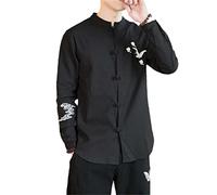 Costume Tang de Style Chinois pour Hommes Chemise de Couleur Unie rétro Oriental Traditionnel Tai Chi Uniforme Boucle Veste Chinoise Manteau Black S