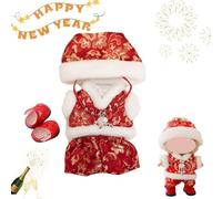 Costume Tang du Nouvel An chinois pour Labubu de 17 cm, costume de fête de printemps pour poupées Labubu - Vêtements de poupée de vacances en peluche avec chaussures et nœuds pour figurines Pop Mart
