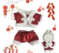 Costume Tang du Nouvel An chinois pour Labubu de 17 cm, costume festif de printemps pour poupées Labubu, vêtements de poupée de vacances en peluche avec chaussures et nœuds pour figurines Pop Mart (G)