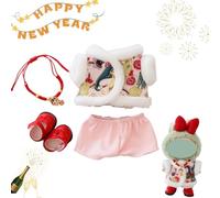 Costume Tang du Nouvel An chinois pour Labubu de 17 cm, costume festif de printemps pour poupées Labubu - Vêtements de poupée de vacances en peluche avec chaussures et nœuds pour figurines Pop Mart (C