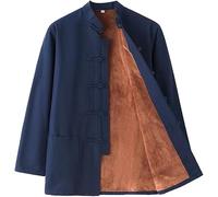 Costume Tang En Peluche Chaud D'hiver, Vêtements Traditionnels Chinois For Hommes En Coton Kung Fu Tops Vestes D'arts Martiaux Manteaux À Manches Longues Vêtements De Tai Chi En Coton(Blue,XXXX-Large)