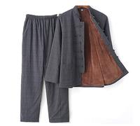 Costume Tang pour hommes Kung Fu Combinaison de combat à manches longues Uniformes Automne et hiver Plus Velours Vêtements chinois traditionnels Chaleur épaisse Tai Chi Costume Hanfu Manteau Pantalon