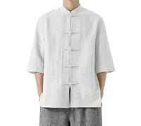 Costume Tang traditionnel chinois pour homme - Chemise unie en lin respirant pour Taiji Qi Gong Arts martiaux Wing Chun Shaolin Tai Chi Taekwondo, blanc, M