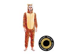 Costume tigre homme et femme unisexe avec yeux violets (tailles adulte de S à L】 [Taille L] Combinaison complète chaude et douce avec fermeture éclair et déguisements carnavaux animaux pour défiler