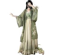 Costume Traditionnel Chinois for Femme, Tenue Hanfu de la Dynastie des Song Antiques, Ensemble 3 pièces Vert, Grande Taille XL, Printemps-été(XL)