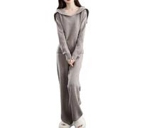 Costume tricoté en laine mélangée pour femmes, automne et hiver, pull classique à revers + pantalon à jambes larges, ensembles deux pièces, ivoire, M