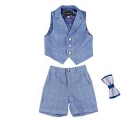 Costume trois pièces pour garçon avec gilet et nœud papillon, ensemble de cérémonie à manches courtes en tissu doux, idéal pour les discours, fêtes et mariages pour enfants et tout-petits de 1 à 6 ans