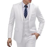Costume Trois pièces pour Homme, Coupe ajustée, Veste à Revers cranté, Gilet et Pantalon, Blanc, Taille 3XL. Idéal pour Les garçons d'honneur, Les Mariages et bals de Fin d'année.