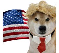 Costume Trump Style pour animal de compagnie - Perruques blondes pour Halloween - Collier pour chien avec cravate rouge - Collier pour petit animal de compagnie comme lapin et cochon