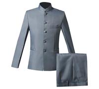 Costume Tunique Chinoise 2 Pièces pour Hommes Ensemble Blazer à Col Mandarin Ensemble Pantalon Veste Boutonnée Robe de Marié Traditionnelle Uniforme (Gris,2XL)