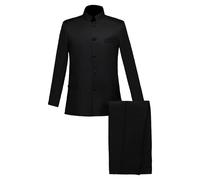 Costume Tunique Chinoise 2 Pièces pour Hommes Ensemble Blazer à Col Mandarin Ensemble Pantalon Veste Boutonnée Robe de Marié Traditionnelle Uniforme (Noir 1,2XL)