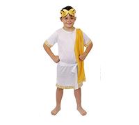 Costume tunique romaine pour garçon avec ceinture, bandeau doré - Dieu romain / dieu grec - Parfait pour Halloween et déguisement historique - Taille XL 13-14 ans