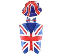 Costume Union Jack pour adulte - Petit - Gilet Union Jack + nœud papillon et chapeau melon Union Jack - Déguisement de roi Ve Day Commonwealth